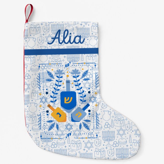 Meia De Natal Pequena Estrela de David Elegance Hanukkah Chanukkah Blue (Frente)