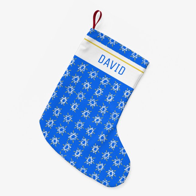 Meia De Natal Pequena Estrela do padrão de David Hanukkah PERSONALIZAR T (Frente (Pendurada))