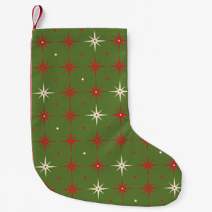 Meia De Natal Pequena Estrela e Bola de Natal Verde Contemporâneo Vintag