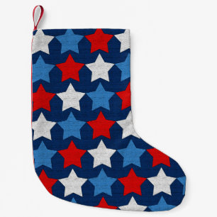 Meia De Natal Pequena Estrelas brancas e azuis vermelhas