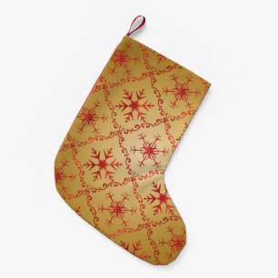 Meia De Natal Pequena Estrelas de Natal Vermelho na Dourada