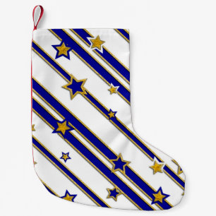 Meia De Natal Pequena Estrelas e riscas Padrões de ouro azul + suas idei