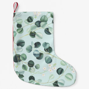 Meia De Natal Pequena Eucalyptus Bliss: Padrão de Aquarela Turquesa.