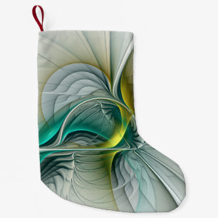 Meia De Natal Pequena Evolução Fractal, Turquesa Ouro