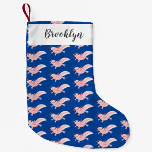 Meia De Natal Pequena Exolotl branco rosa feliz