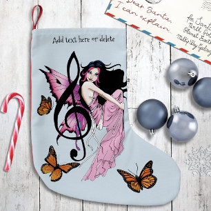 Meia De Natal Pequena Fada Azul Rosa Caprichosa Nota de Música Fantasia