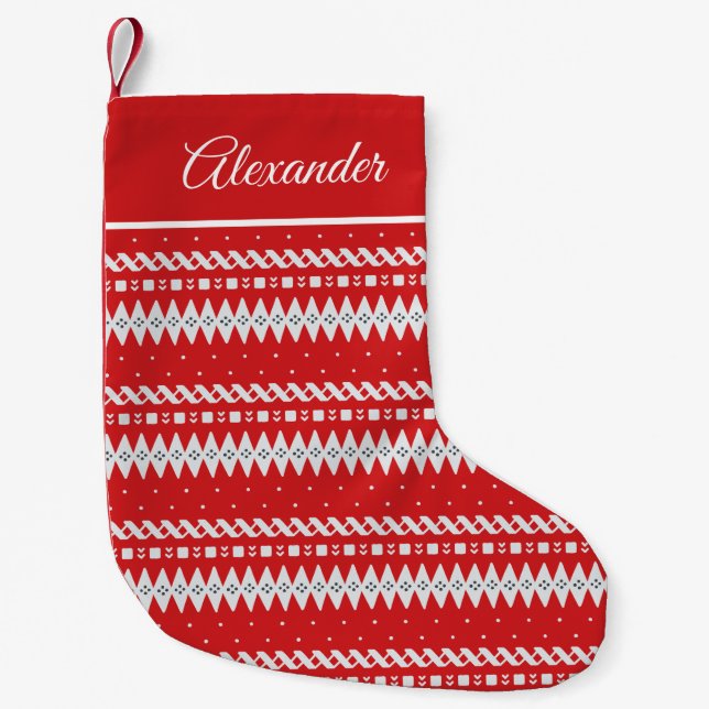 Meia De Natal Pequena Fair Isle Winter Pattern Red (Frente)