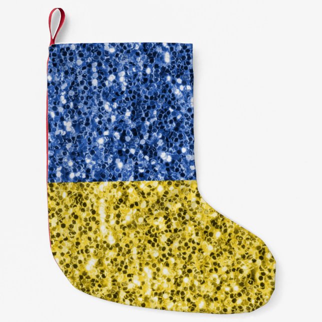 Meia De Natal Pequena Faíscas de brilho azul amarelo da bandeira da Ucrâ (Frente)