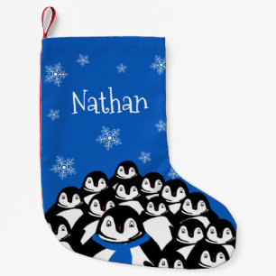 Meia De Natal Pequena Família de Pinguins Personalizada