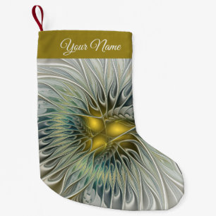 Meia De Natal Pequena Fantasia Flor de Prata Dourada Abstrata Fractal No