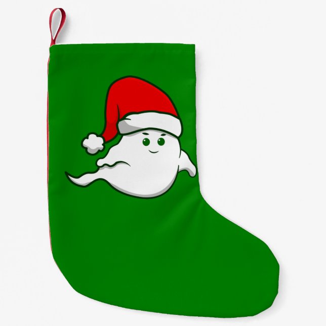 Meia De Natal Pequena Fantasma de Natal feio assustador verde assustador (Frente)