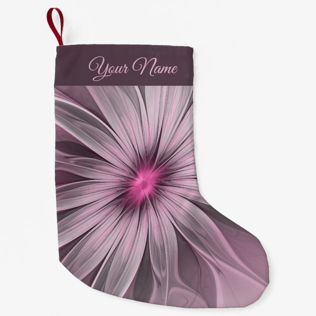 Meia De Natal Pequena Fantasy Flower Abstrato Plum Floral Nome Fractal (Frente)