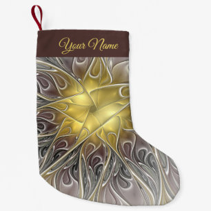 Meia De Natal Pequena Farinha com Dourado nome Fractal de Abstrato Moder