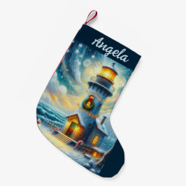 Meia De Natal Pequena Farol de Árvore de Natal Azul Costeiro Náutico