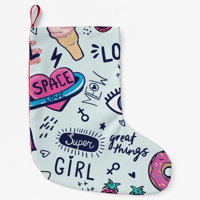 Meia De Natal Pequena Fashion Patch: Pop Art Stickers. (Frente)