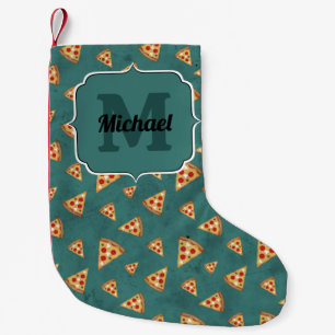 Meia De Natal Pequena Fatias de pizza legais padrão vintage azul-teal Mo