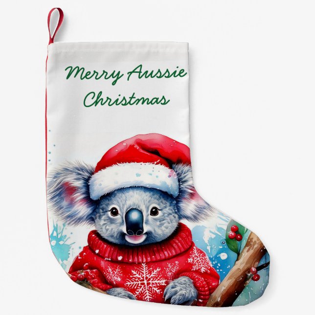 Meia De Natal Pequena Feliz Aussie Christmas Koala (Frente)