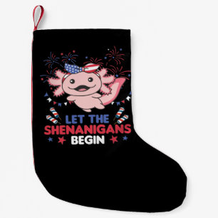 Meia De Natal Pequena Feliz Axolotl de 4º Cute com a América Fireworks