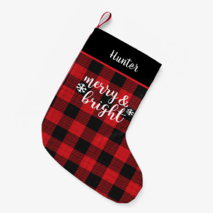 Meia De Natal Pequena Feliz & Bright Rustic Buffalo Xadrez Personalizada