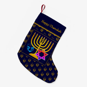 Meia De Natal Pequena FELIZ CHANUKAH   Dreidel   Candelabro   Estrela de