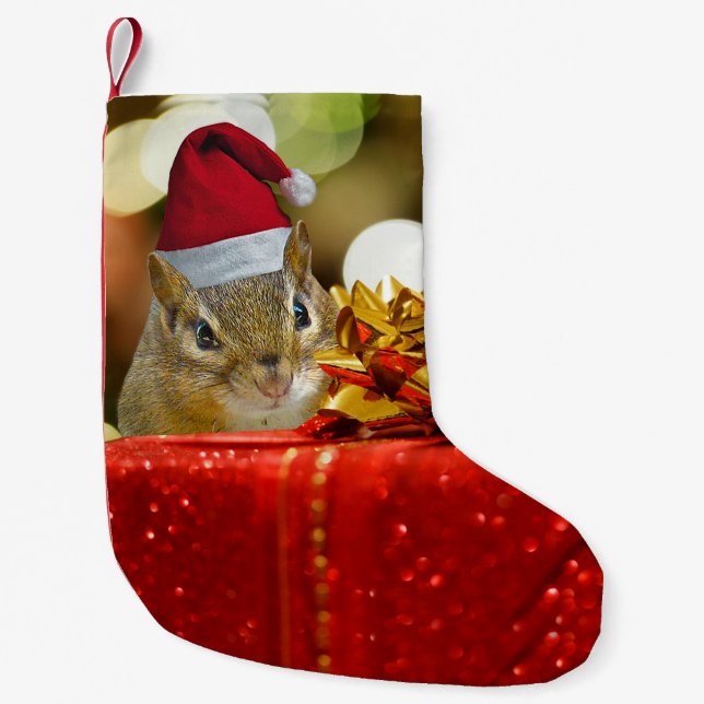 Meia De Natal Pequena Feliz Chipmunk Feliz Natal (Frente)