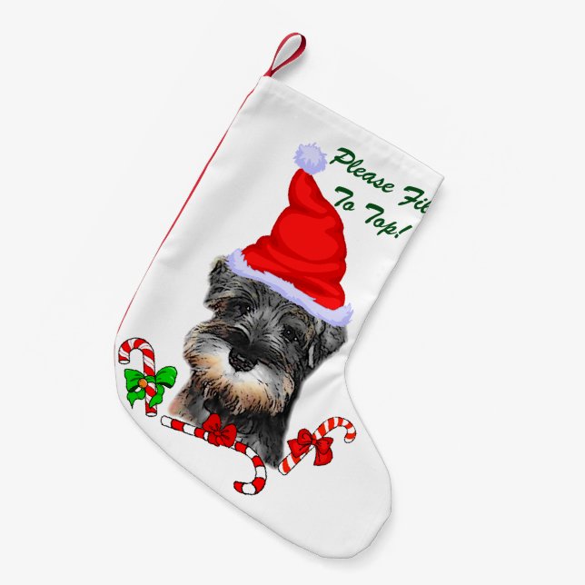 Meia De Natal Pequena Feliz de Natal Miniature Schnauzer (Frente (Pendurada))