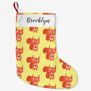 Meia De Natal Pequena Feliz desenho animado de esquilo vermelho