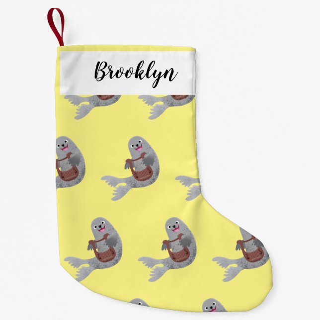 Meia De Natal Pequena Feliz desenho animado do selo harp (Frente)