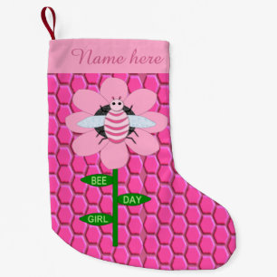 Meia De Natal Pequena Feliz Dia da Abelha Menina Rosa Bumblebee de Anive
