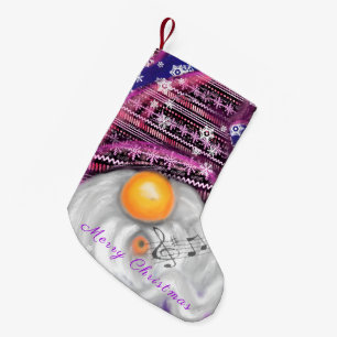 Meia De Natal Pequena Feliz Gnomo Em Roxo Que Canta Uma Canção De Nata