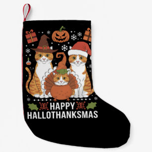 Meia De Natal Pequena Feliz Hallothanksmas Gatos Halloween Natal