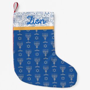 Meia De Natal Pequena Feliz Hanukkah: Judaica Blue Candles Dreidel