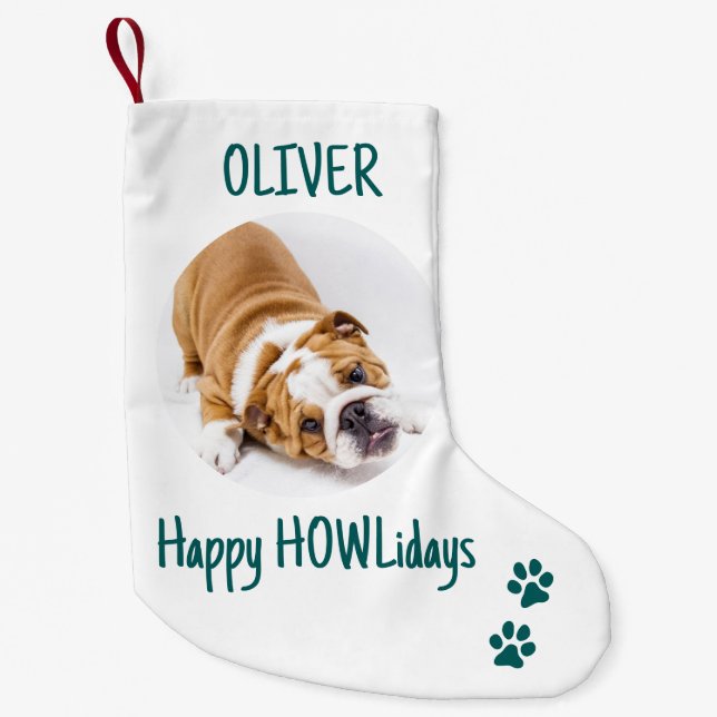 Meia De Natal Pequena Feliz HOWLFriday Green Christmas Pet Photo (Frente)