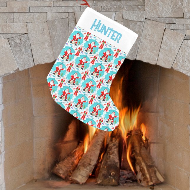 Meia De Natal Pequena Feliz Natal A Sra. Claus Bate Papais noeis Na Pesc (Jolly stockings: Reel in laughter and cheer for your festive fireplace!)