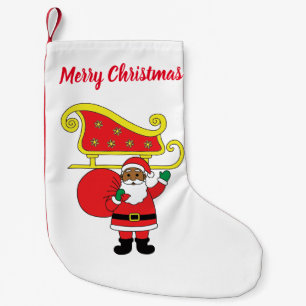 Meia De Natal Pequena Feliz Natal afro-americano Papai Noel