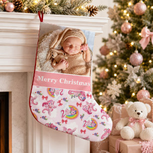 Meia De Natal Pequena Feliz Natal Bebê Foto Unicórnio