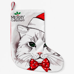 Meia De Natal Pequena Feliz Natal branco bonito do gato