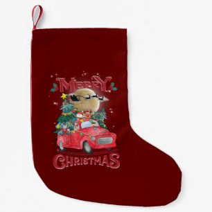 Meia De Natal Pequena Feliz Natal Caminhão Vermelho Antigo do Papai Noel