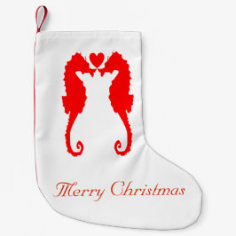 Meia De Natal Pequena Feliz Natal cavalo marinho & coração
