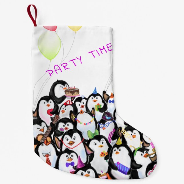 Meia De Natal Pequena Feliz Natal dos Pinguins (Frente)