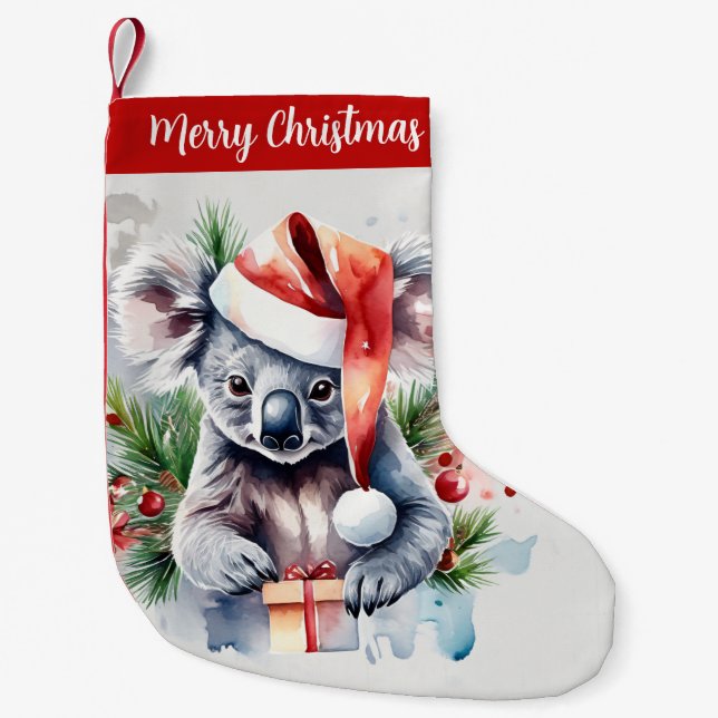 Meia De Natal Pequena Feliz Natal Festivo Koala - (Frente)