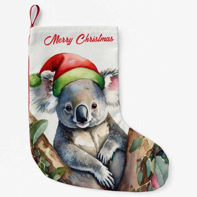 Meia De Natal Pequena Feliz Natal Koala sentado em Gumtree (Frente)