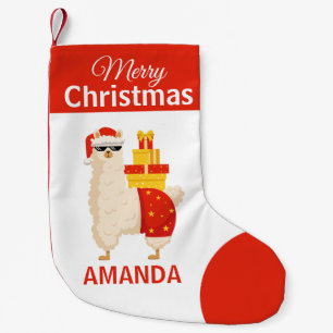 Meia De Natal Pequena Feliz Natal Lhama Santa Vermelho Engraçado Fofo