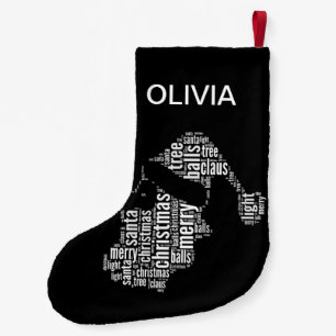 Meia De Natal Pequena Feliz Natal Papais noeis de Tipografia Branca e Pr