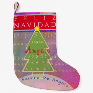 Meia De Natal Pequena "Feliz Navidad" Nome e Mensagem Personalizados