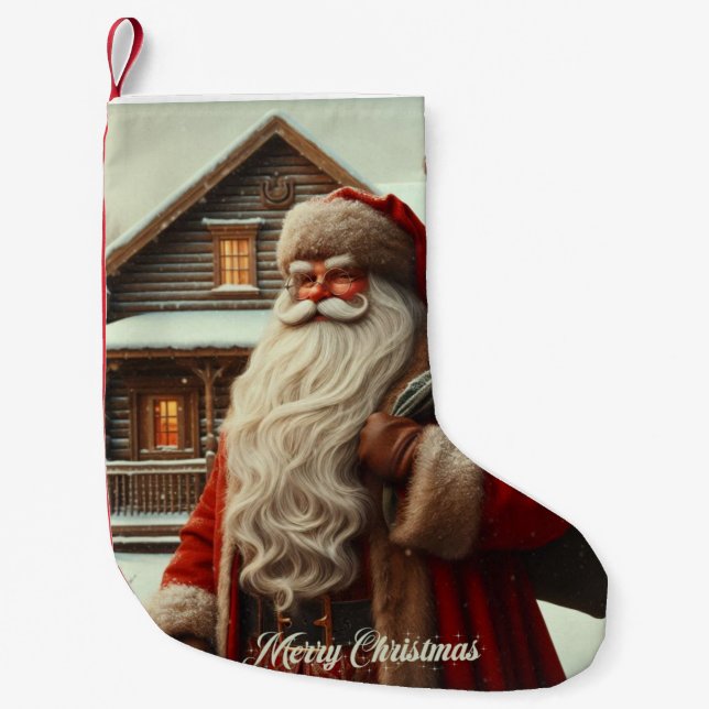 Meia De Natal Pequena Feliz Papais noeis de Natal (Frente)