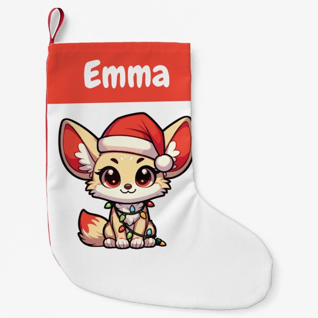 Meia De Natal Pequena Fennec Merry Natal Animais De Inverno Fenneces Cut (Frente)