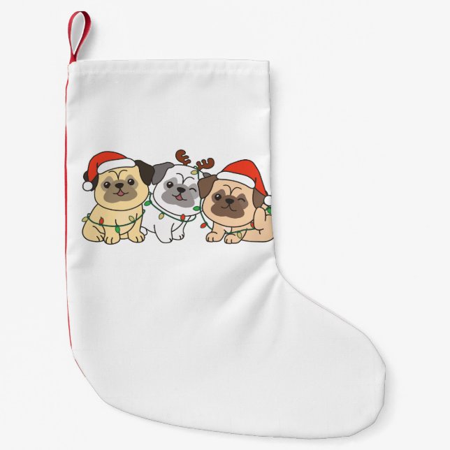Meia De Natal Pequena Feriado de Cães de Natal Pug Cute (Frente)