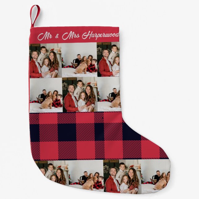 Meia De Natal Pequena Feriado de Natal da Xadrez Vermelha Elegante (Frente)