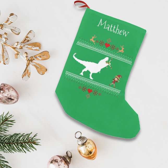 Meia De Natal Pequena Feriado de Natal Feio Feio Doce T-Rex Elf Engraçad (Criador carregado)